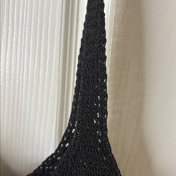 Black Slouch Crochet Knit Shoulder Bag with Snap Closure and inside Open Pocket - Picture 3 of 12